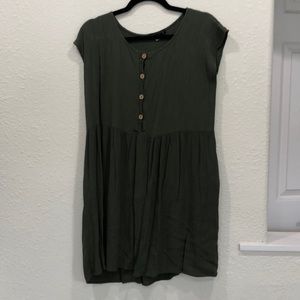 Olive green, sundress, button in front, with pockets